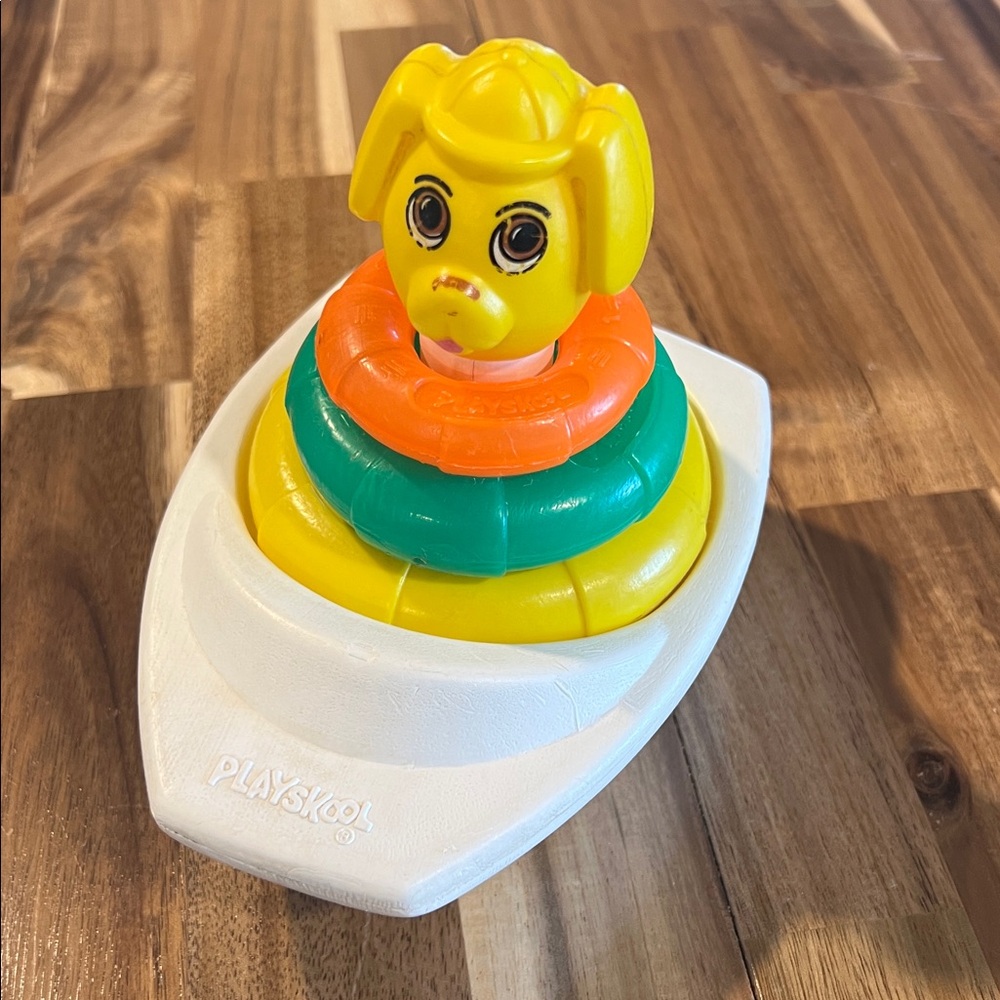 Vintage Playskool Dog and Boat Stacking Tub Toy
